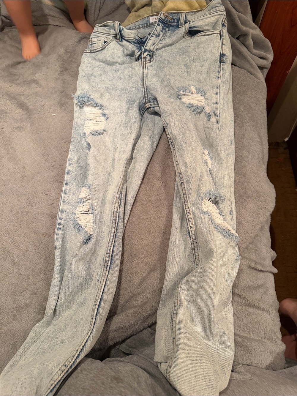 Cello Light Blue Distressed Straight Leg Jeans